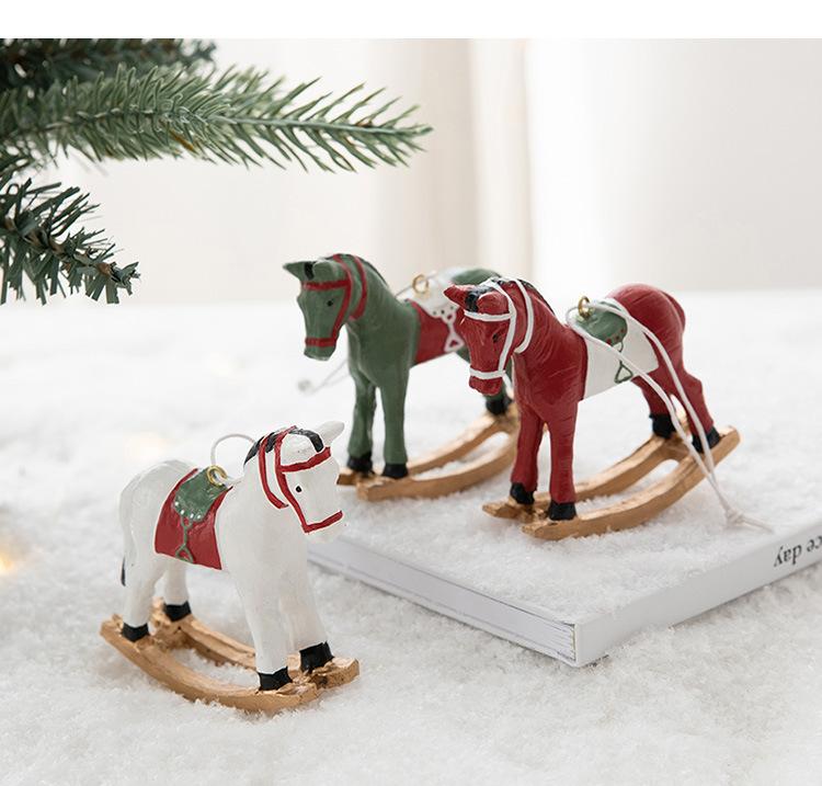 3pcs/set Christmas Three-dimensional Rocking Horse Small Pendant Christmas Tree Decoration Ornament Retro Christmas Decor