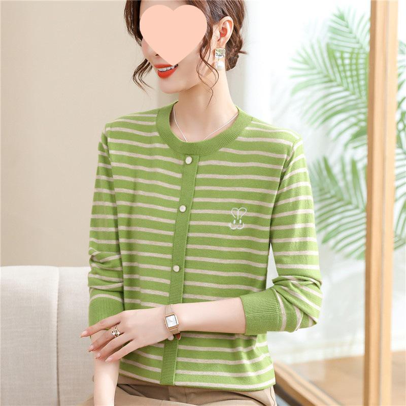 Mom's 2025 Autumn Striped Long-Sleeve Knit Sweater for Middle-Aged & Elderly Women
