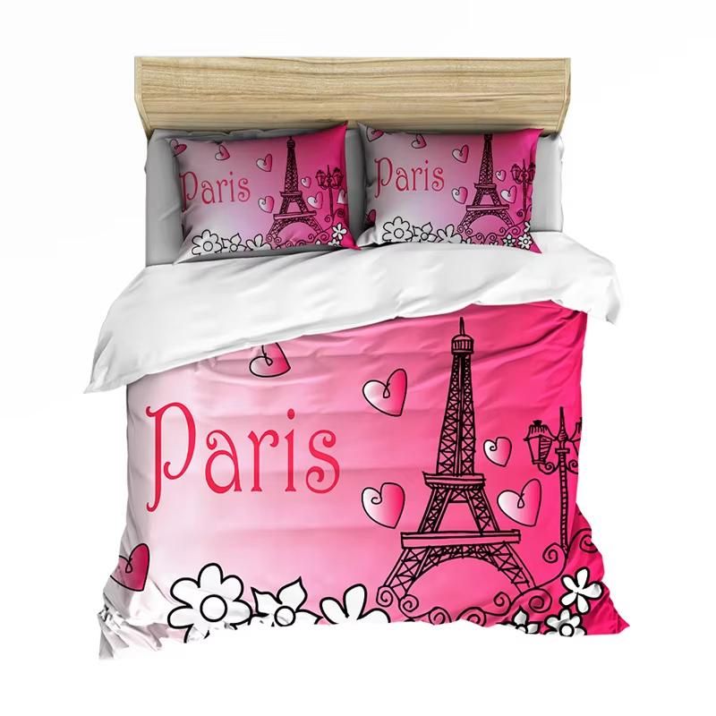 Eiffel Tower Duvet Cover Set Paris Twin Full Queen King Bedding Set For Girl Women Couple Room Romantic Theme Comforter Cover