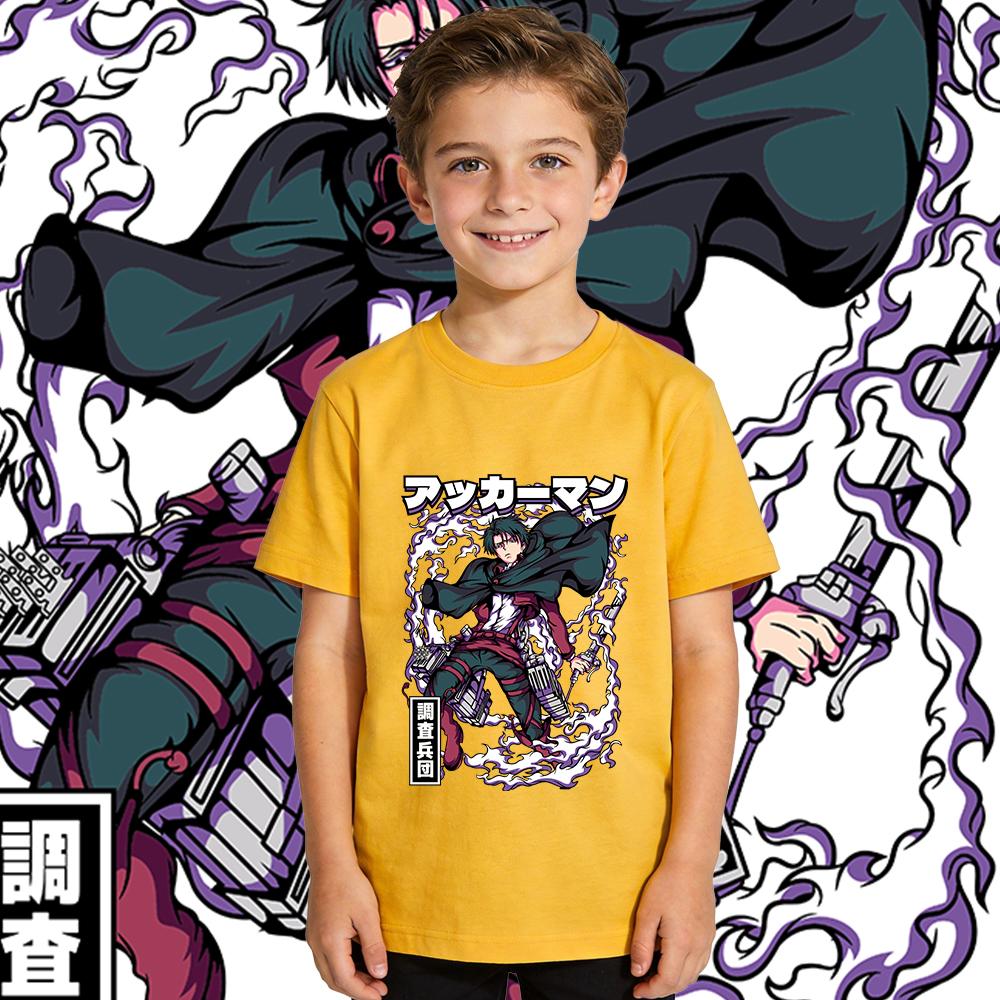 Aot Levi Anime Print Kids Cotton T Shirt Boys Girls Casual Short Sleeve Soft Breathable Summer Top Tee