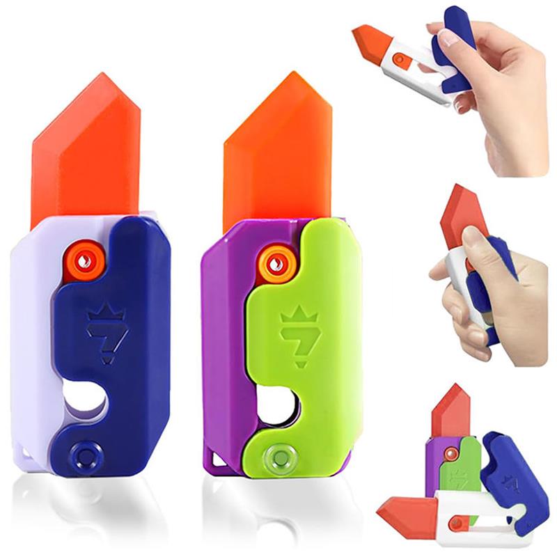 Adults Glowing Fidget Sensory Toys Small Plastic Retractable Carrot Knife Prop Stress Relief 3D Printed Gravity Radish Knife Toy