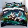 3Pcs Dreamy Unicorn And Owl Cuddling Duvet Cover Set With 3D Printing Design Soft Polyester Bedding Set All-Season Comfort
