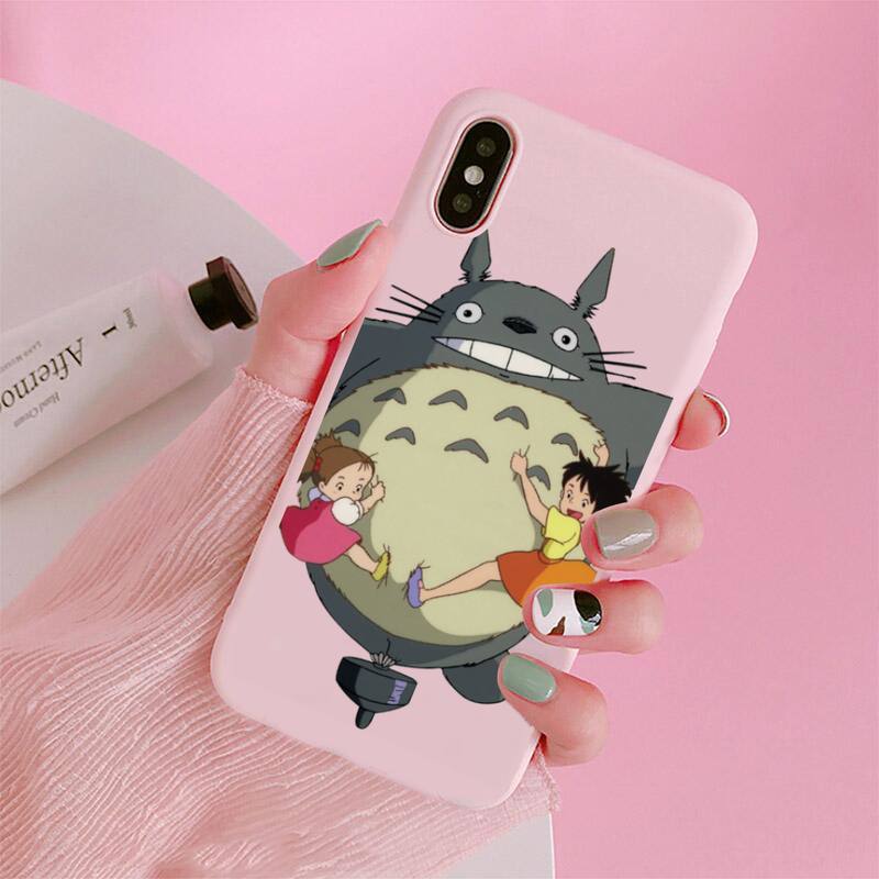 Χαριτομένο Θήκη Κινητού Ghibli Miyazaki Anime Totoro Για iphone 12 11 Pro Max Mini XS 8 7 6 6S Plus XR Ματ Καραμελέ Ροζ Σιλικόνης