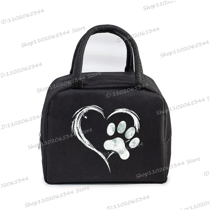 Colour Heart Cat Dog Paw Print Portable Lunch Bag Women Men Kids Food Thermal Box Multi-function Office Bento Insulated Handbag