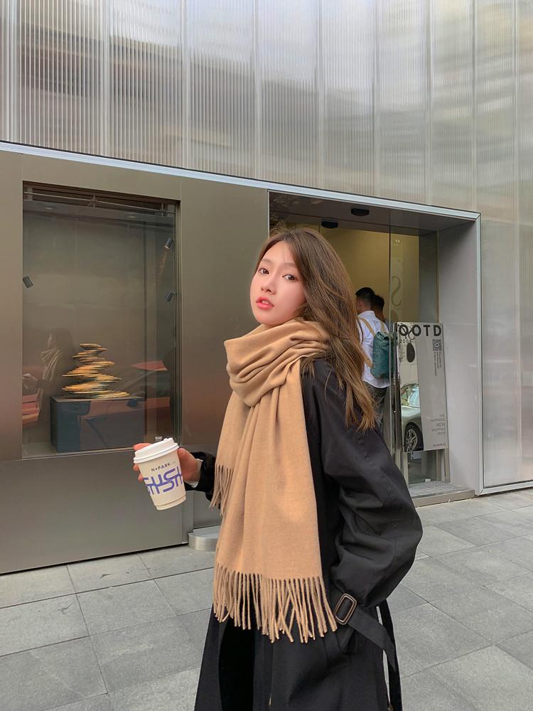 Cashmere Wool Scarf - Thick, Solid Color, Unisex, Versatile, Korean Style for Autumn/Winter.