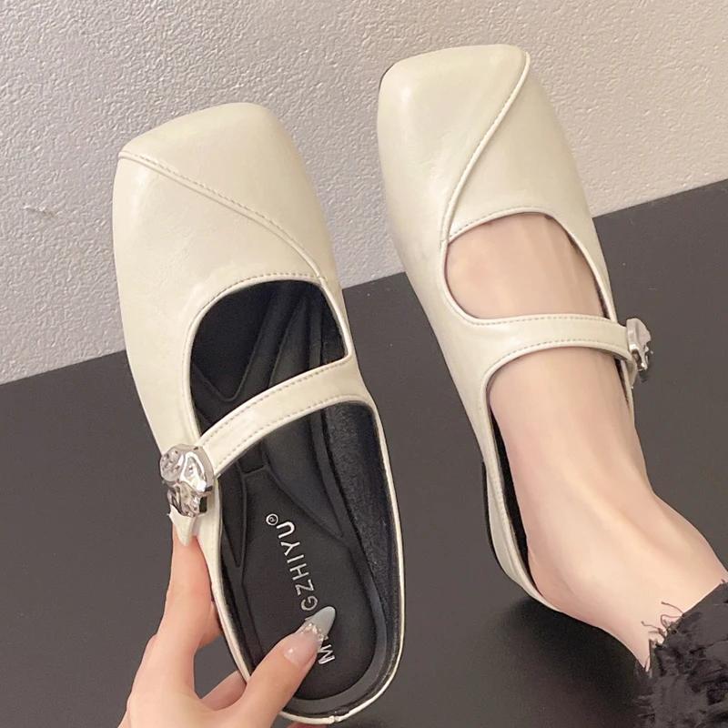 

Fashion Retro Bao Toe Square Toe Pumps for Women Elegant Strap Low Heel Pumps Ladies Early Spring Weightlight Pu Leather Shoes Mujer 40