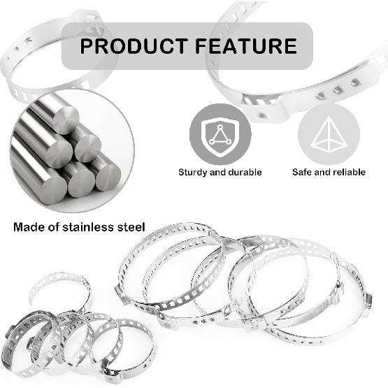 10PCS CV Boot Clamp Kit Include 5PCS Small and 5PCS Large Hose Clamps,Adjustable Hose Clamps Stainless Steel,Universal Pipe Clamps for Fasten