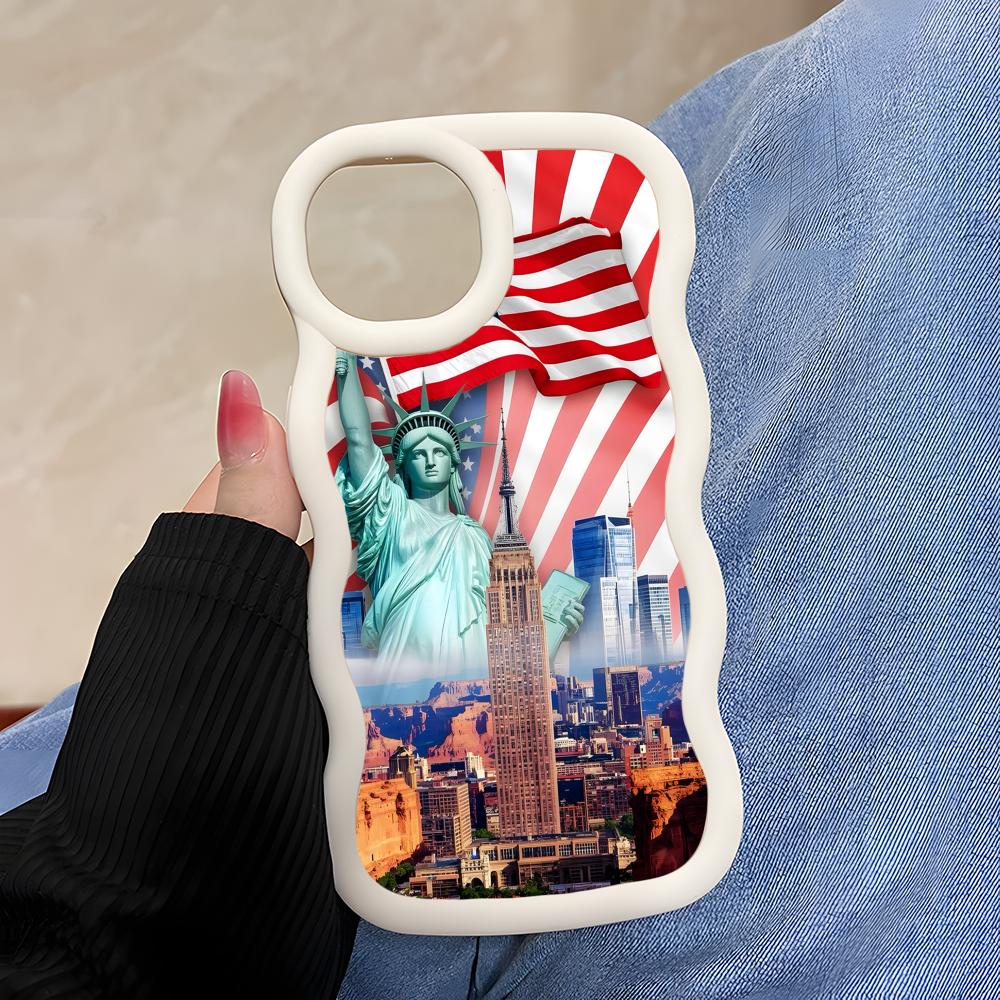 USA America Flag Wavy Edge TPU Mobile Phone Case for iPhone 17 16 15 14 13 12 11 Air Pro Max Plus Colorful Cover