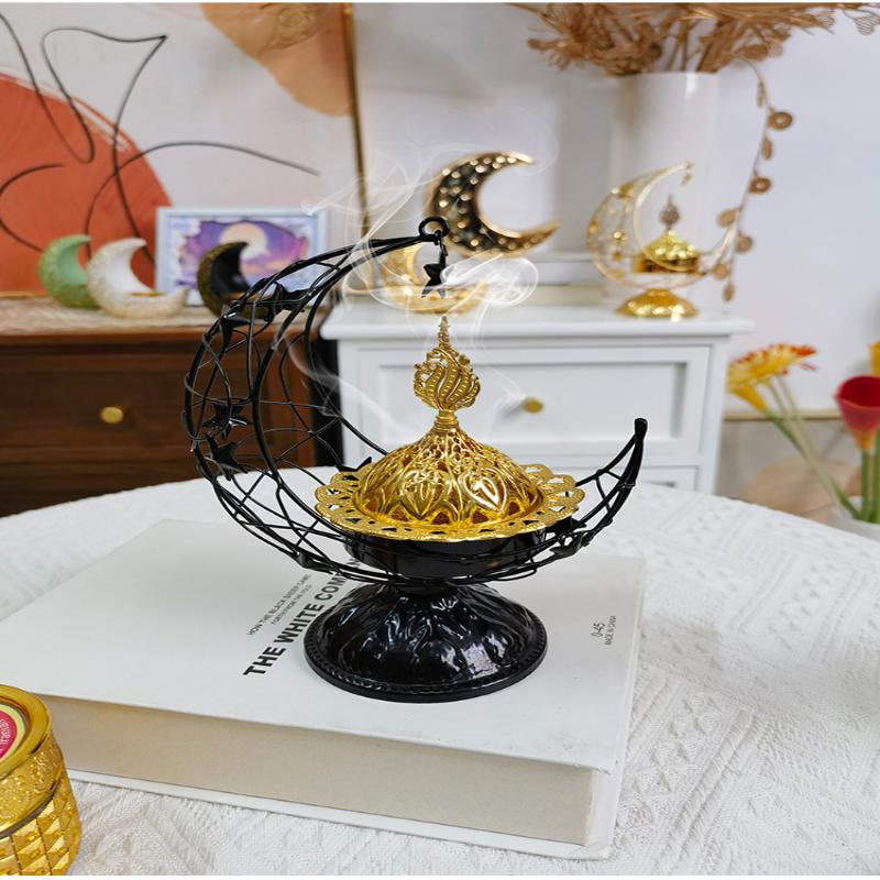 Moon-Shaped Metal Incense Burner Handheld Home Living Room Desktop Decor Ornament Stylish Aromatherapy Burner