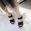 Fashion Summer Women Black Sandals Rhinestone Round Toe Hook Sewing Thread Light Luxury Fashion Water Diamond Sport Causal Shoes
