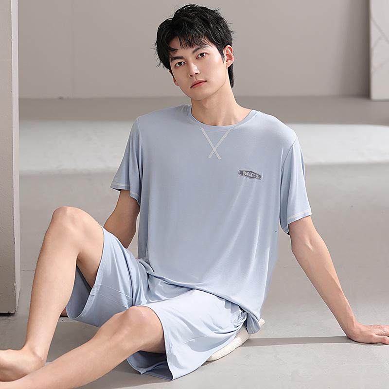 Men's Summer Modal Pajama Set: Korean Style Short-Sleeved Top and Shorts for Teens and College Students