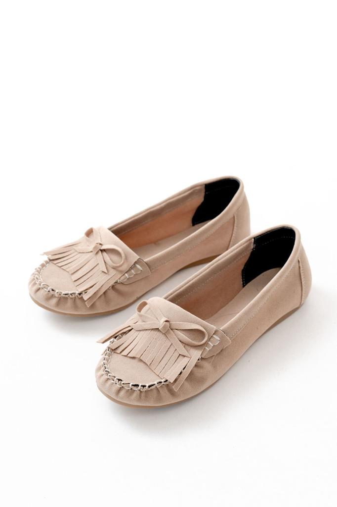 Women's Fashion Flat Heeled Ballerinas Ps Brown Suede Tasseled Daily Ballet Shoes