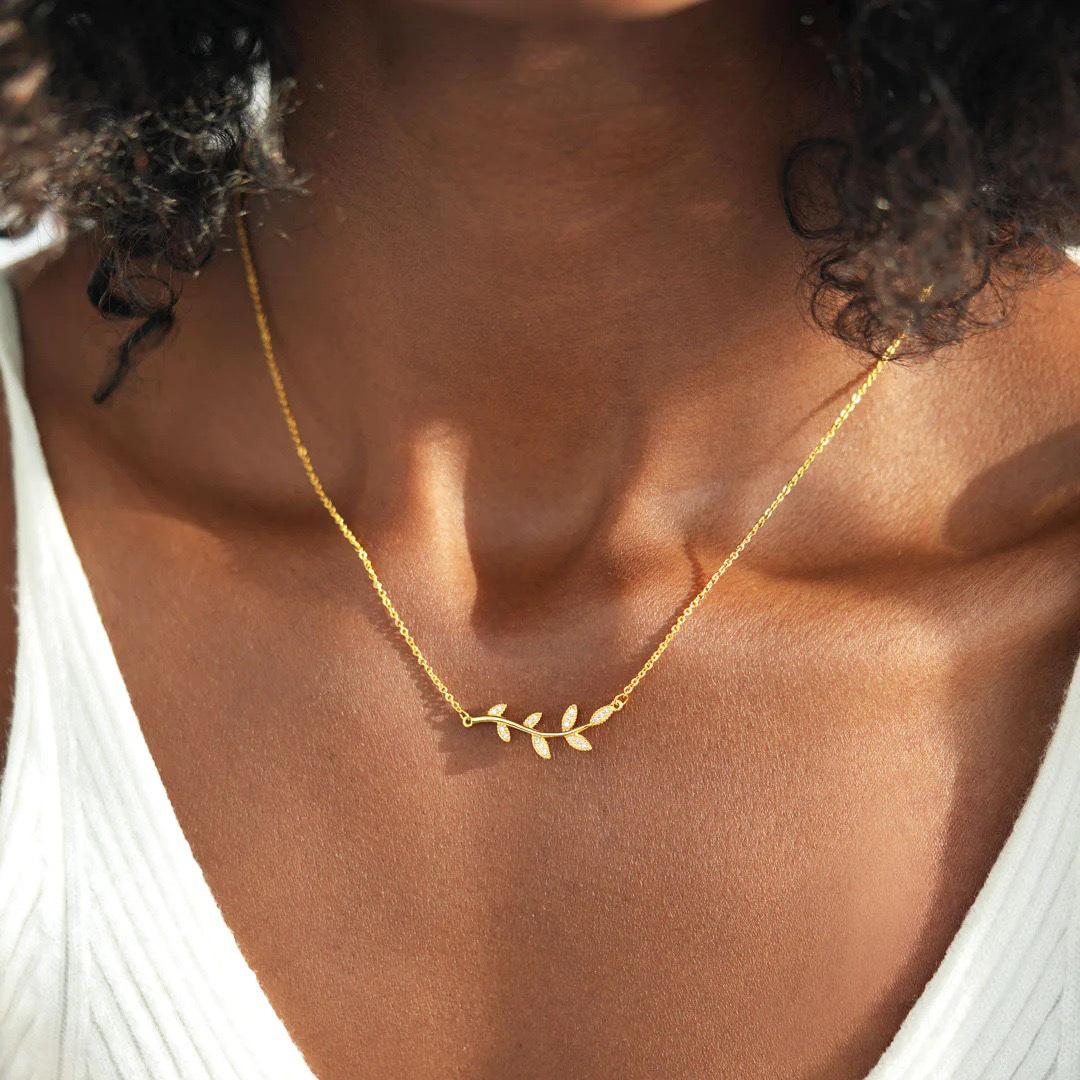S925 Sterling Silver Leaf Branch Wheat Ear Luxury Women s Necklace - European & American Clavicle Chain Fashion. 925 Silver золотой