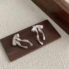 PANJBJ 925 Silver Bow Knot Earring for Women Texture Tassels Sweet Romantic Korean Jewelry Gift