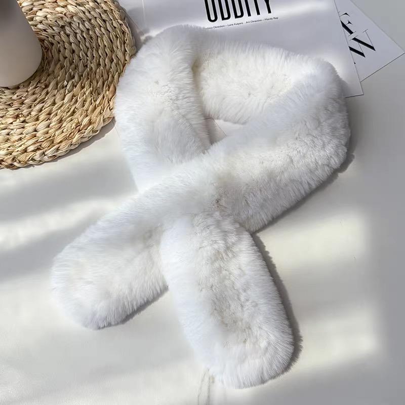 Elegant Luxury Winter Women s Hand Knitted Rex Rabbit Fur Scarf Customized Design белый