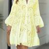 Cross Border Solid V-neck Embroidered Hollow Lace Dress