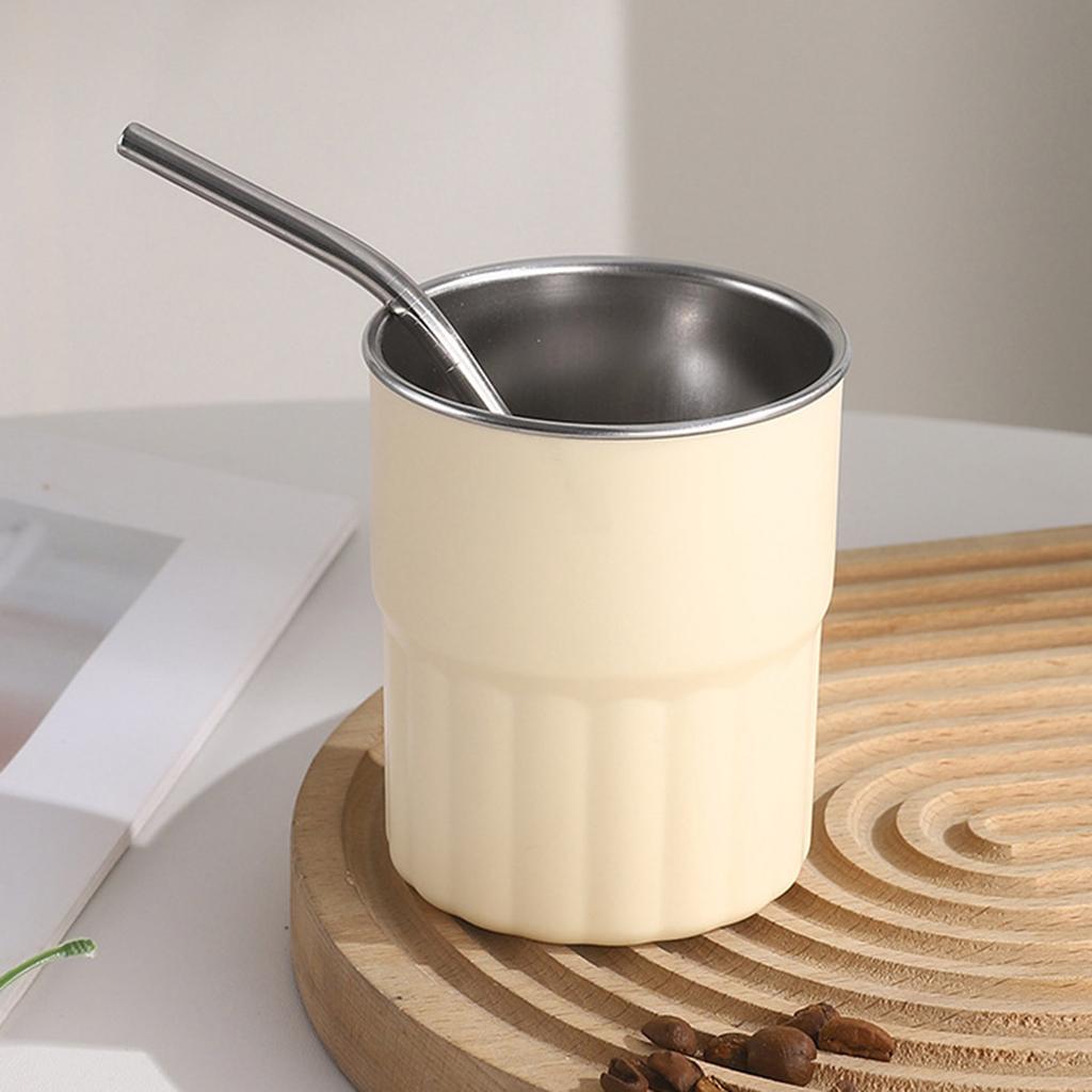 2 Stück Edelstahl Kaffeebecher Set Trinkgeschirr mit Strohhalm und Deckel Stapelbare doppelwandige Tasse für Camping und Outdoor