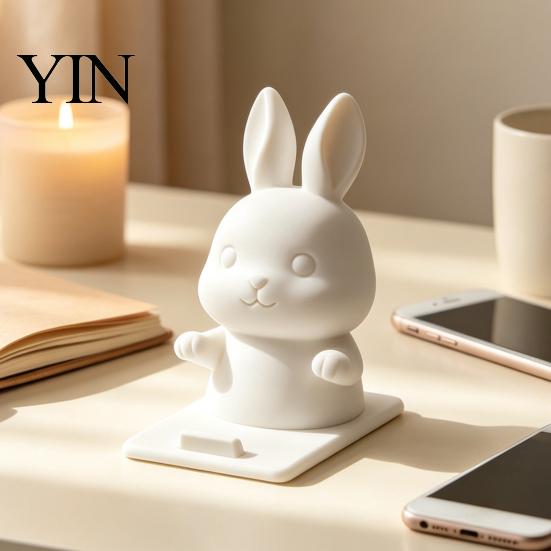 White Rabbit Cell Phone Dock Cute Bunny Holder, 3D Printed Animal Mobile Stand, Stable Smartphone Support for Watching Movies Desktop Holder