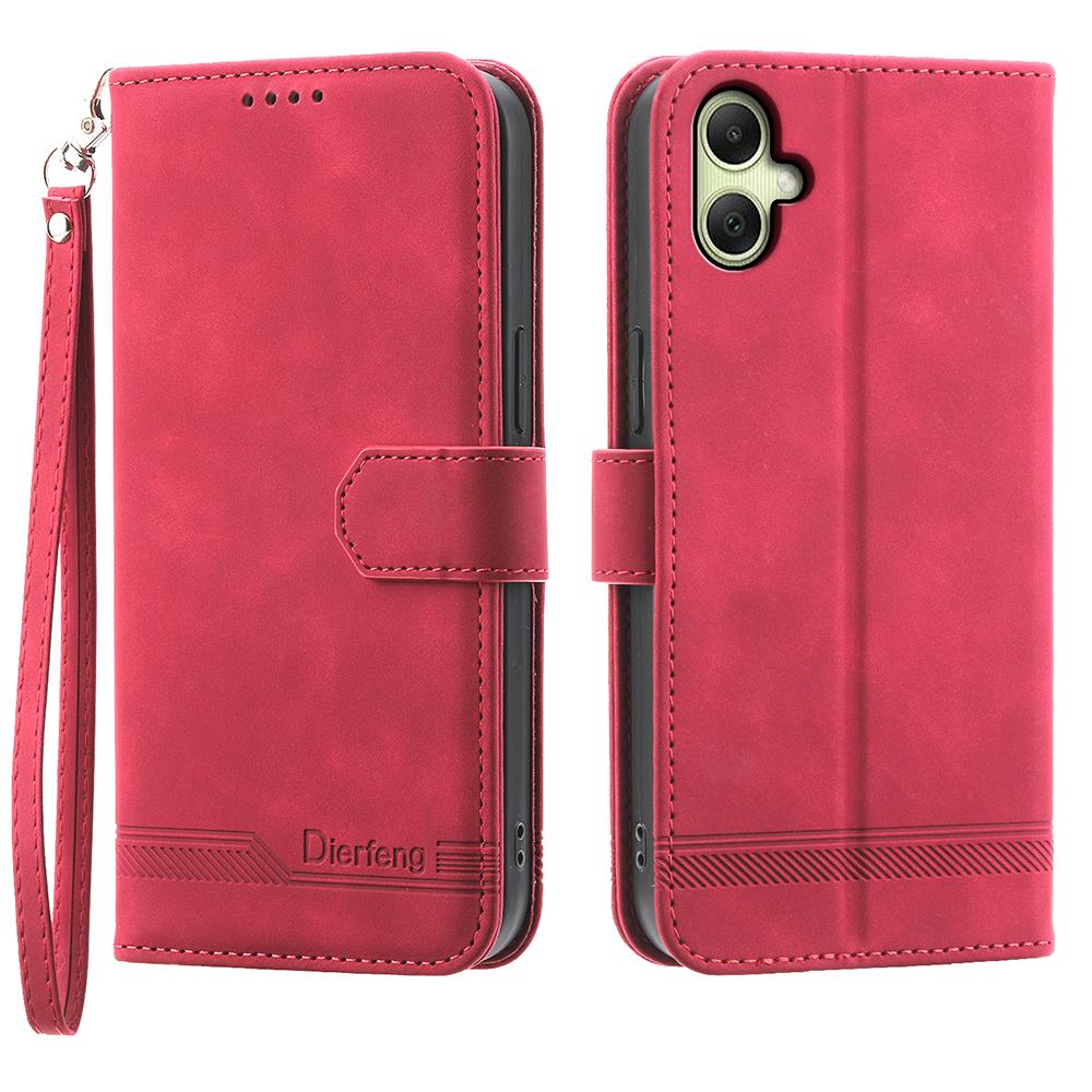 DIERFENG DF-03 For Samsung Galaxy A07 4G Case Lines Imprint Wallet Leather Phone Cover with Wrist Strap