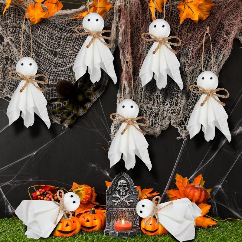 Halloween Ghost Hanging Ornaments with Rope Cute DIY Wall Hang Specter Dolls Haunted House Party Yard Tree Decor Scene Props