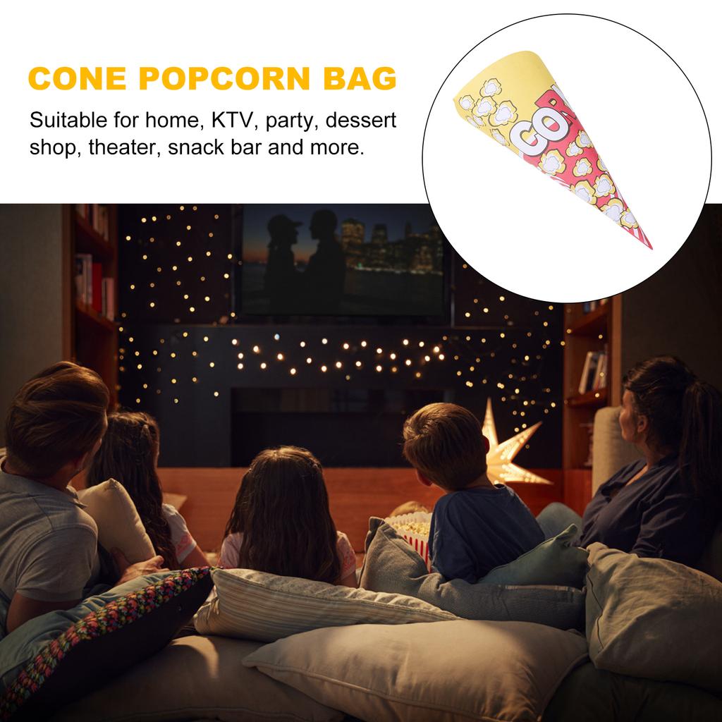 50pcs Cone Shape Popcorn Paper Bags with Tapered Tips Multifunction Paper Treat Bags for Popcorn Candy Snack