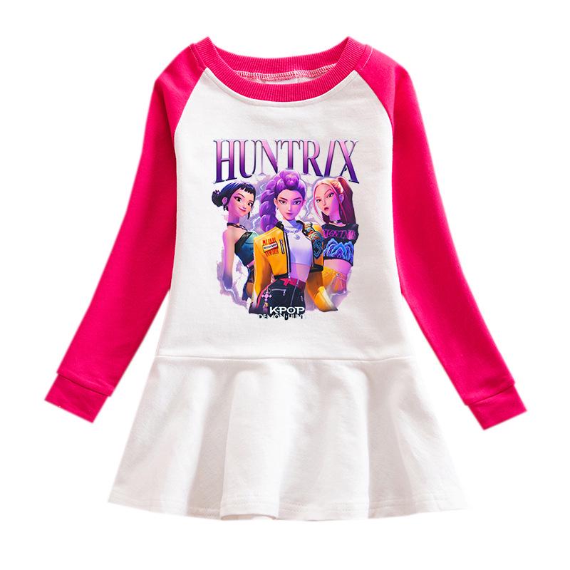 Vestido de Grupo de Chicas K-pop de Dibujos Animados: Falda Elegante de Princesa para Niñas, Manga Larga, Volante, Malla