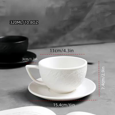 Rock Pattern Ceramic Latte Coffee Mug Delicate Afternoon Tea Cup Black and White Mug Set with Round Saucer