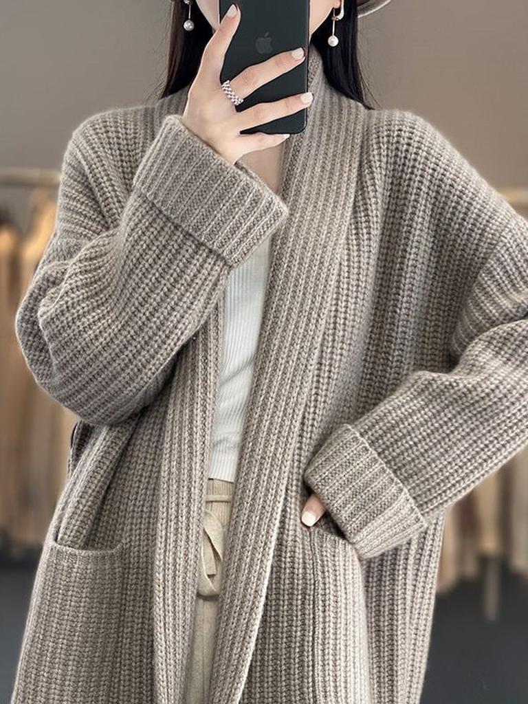 New Fall Winter Women's Chunky Knit V-Neck Cardigan Loose Outerwear