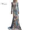 Halloween Cosplay Costume Women Skeleton Print Maxi Dress, Gothic Long Sleeve Dress with Velvet 3D Flower Decor, Floral for Party