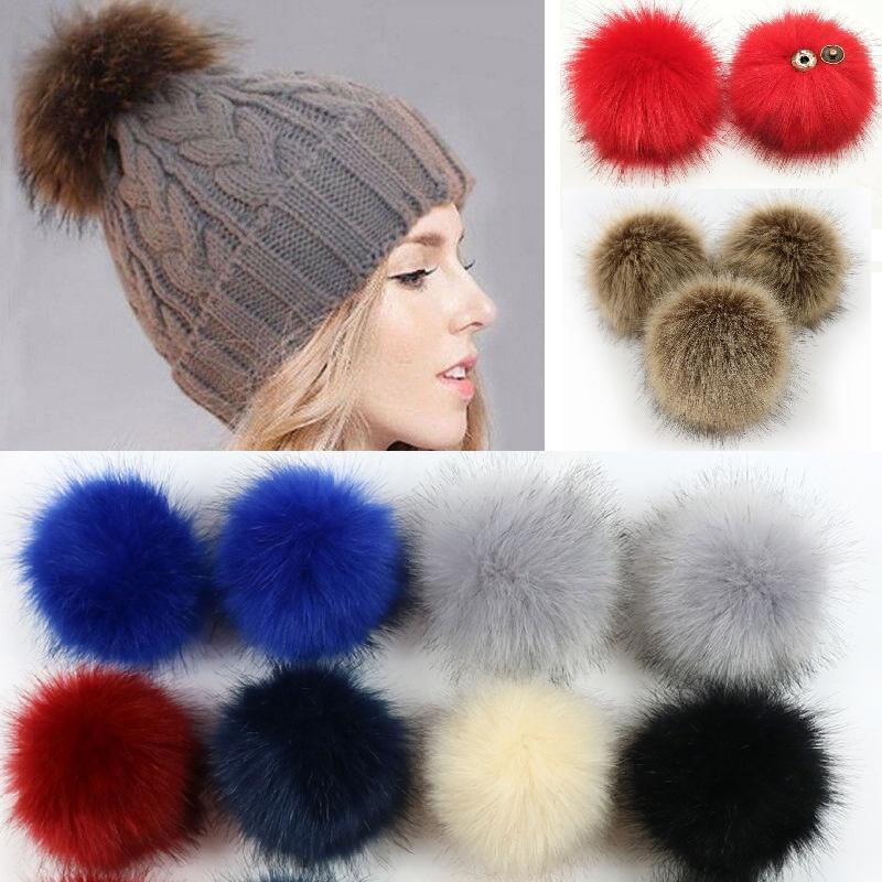 Faux Women Diy Raccoon Fur Pom Poms Ball For Knitting Beanie Hats Accessories