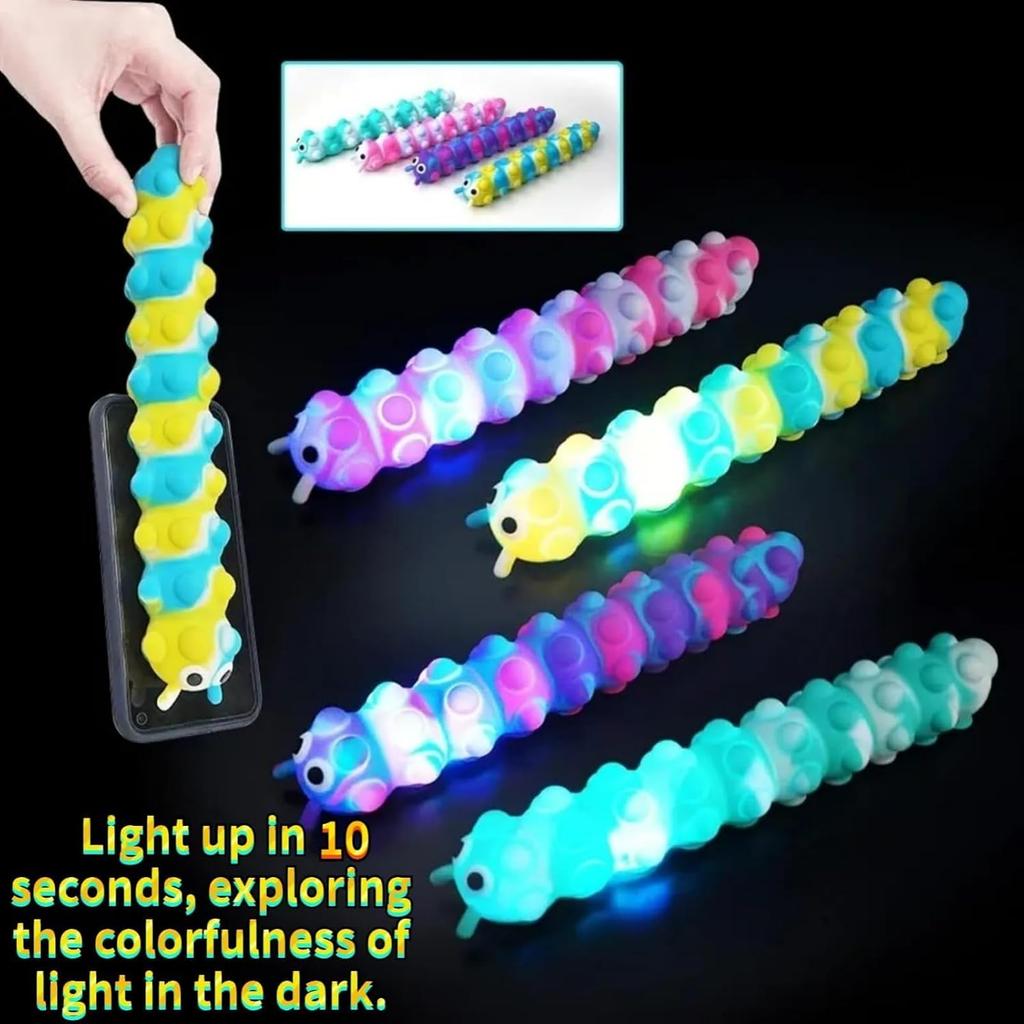 1Pc 3D Caterpillar Fidget Toy with 10 Seconds Light-Up, Silicone Suction Slug Fidget Sensory Toys, Anti-Anxiety Finger Strength Trainer