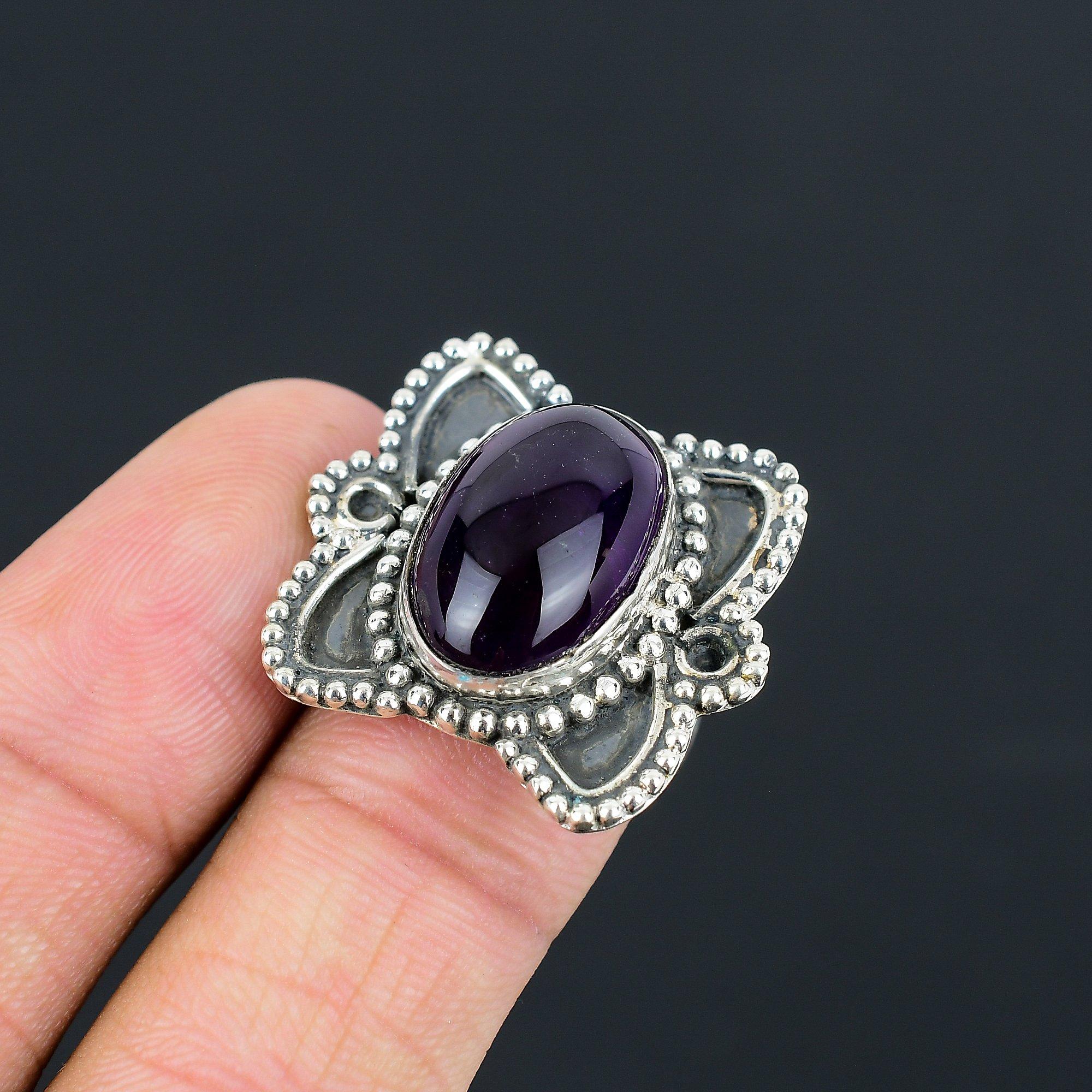 Oval Star Amethyst Gemstone New Statement Mother Ring 925 Sterling Silver US 7 7