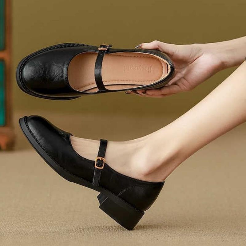 Fashion Mary Janes Women's Shoes Round Toe Flats Spring and Autumn New Fashion Buckle Strap Shallow Mouth Low Heels Loafers Women Flats