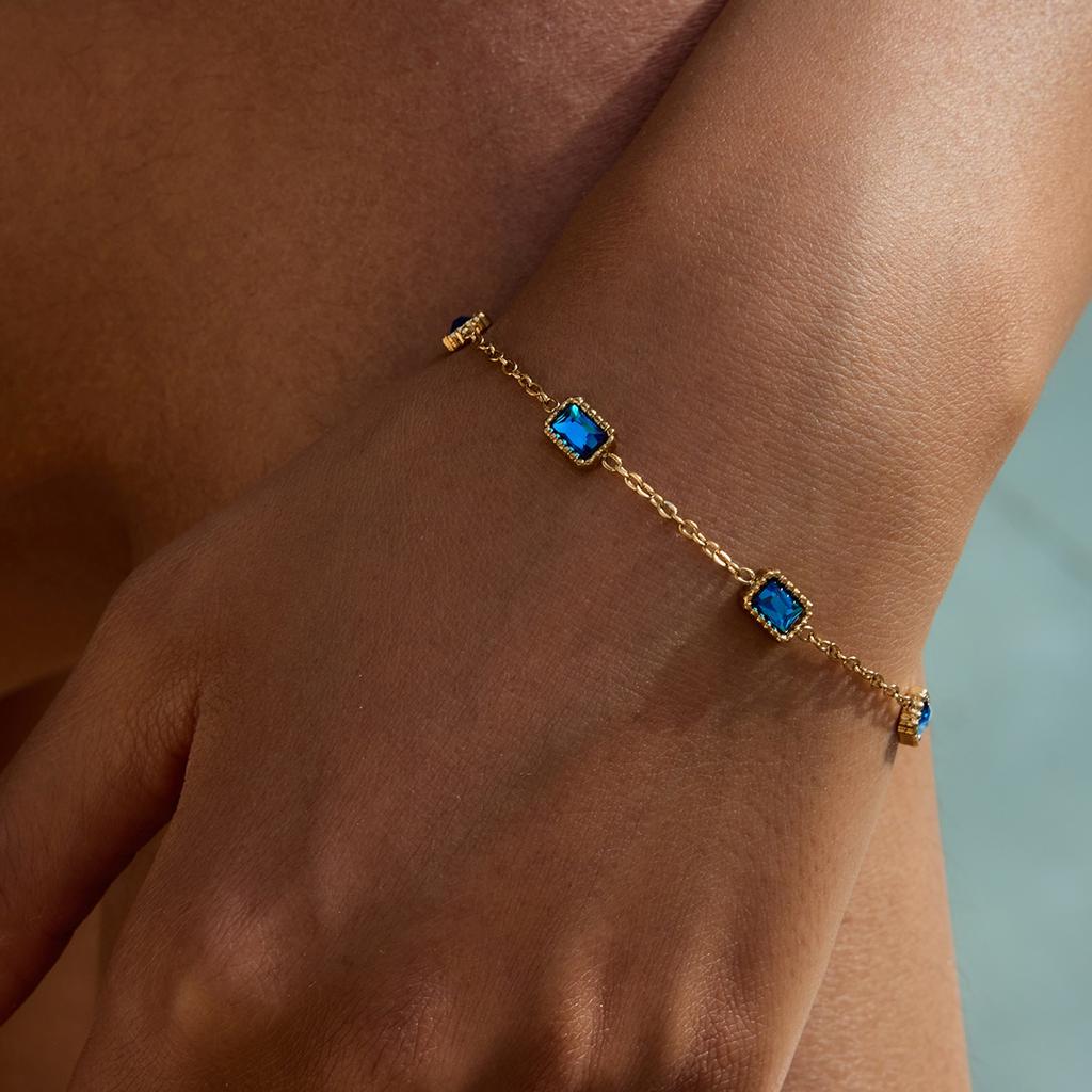 Yori Trendy Square Blue Zirconia Bracelet Vintage Stainless Steel Elegance Summer Jewelry for Women Gift 2025 Wholesale