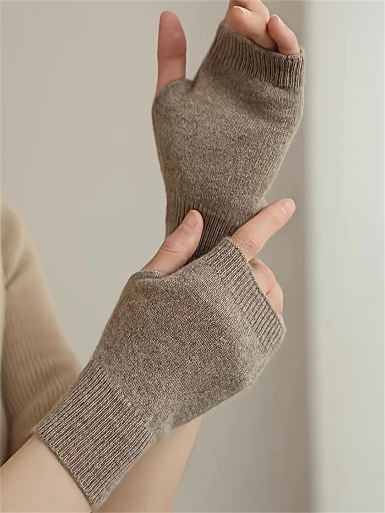 Women'S Cashmere Wool Fingerless Gloves - Stretchy Warm Winter Gloves, Soft Beige/Neutral Tones, Hand Washable Cold Weather Glov