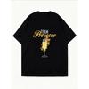 T-shirt Bianca Oversize con Stampa di Bicchiere da Prosecco e Champagne Outfit Estivo Casual da Donna