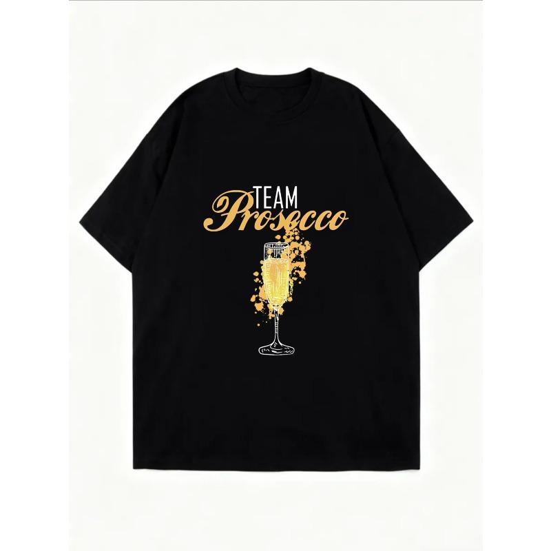 T-shirt Bianca Oversize con Stampa di Bicchiere da Prosecco e Champagne Outfit Estivo Casual da Donna