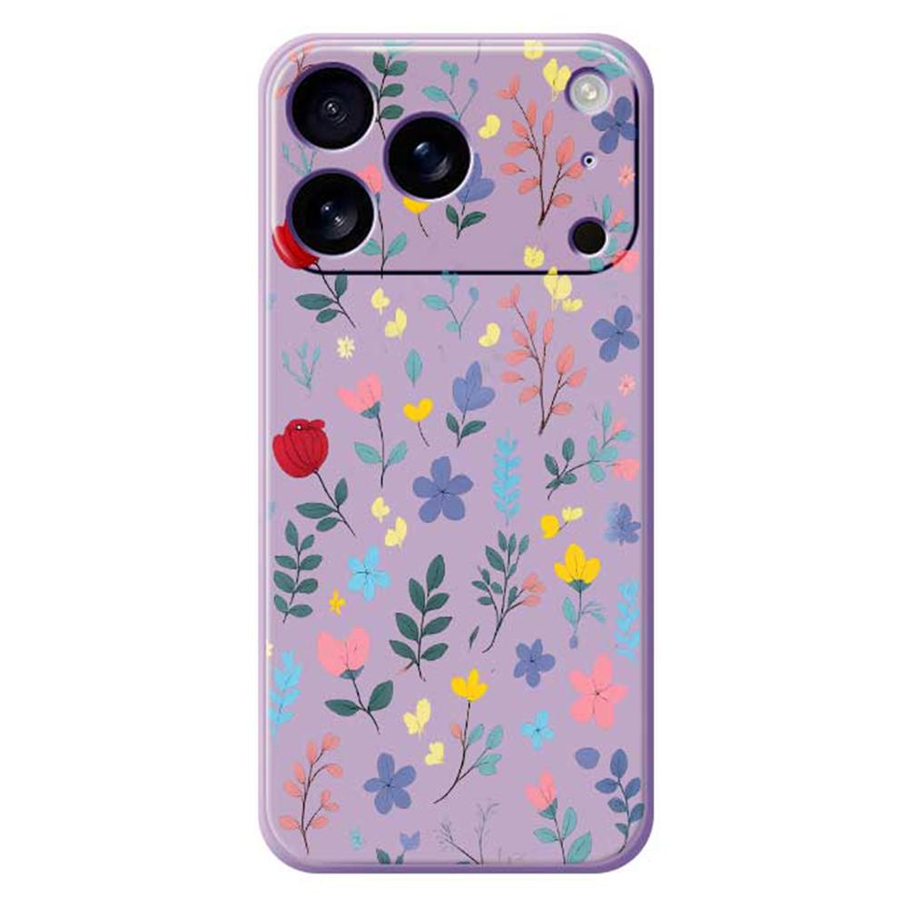 

For iPhone 17 Pro Case Colorful Flower Branches Pattern Printing Straight Edge TPU Phone Back Cover Purple