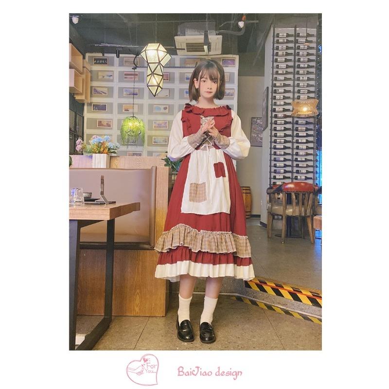 Halloween Costumes New Lolita Dress, Patched Lace Little Red Riding Hood, Burgundy Cute Dress