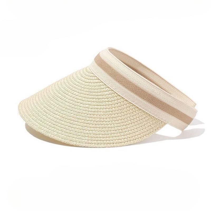 Summer Women Straw Hat Soft Folding Sun Hats Wide Brim Empty Top Ladies Outdoor Beach Panama Caps Ponytail Bucket Hat