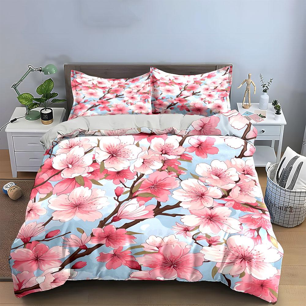 Cherry Blossom Themed Three-Piece Set Exquisite Three-Piece Bedding Set Gift For Kids And Adults