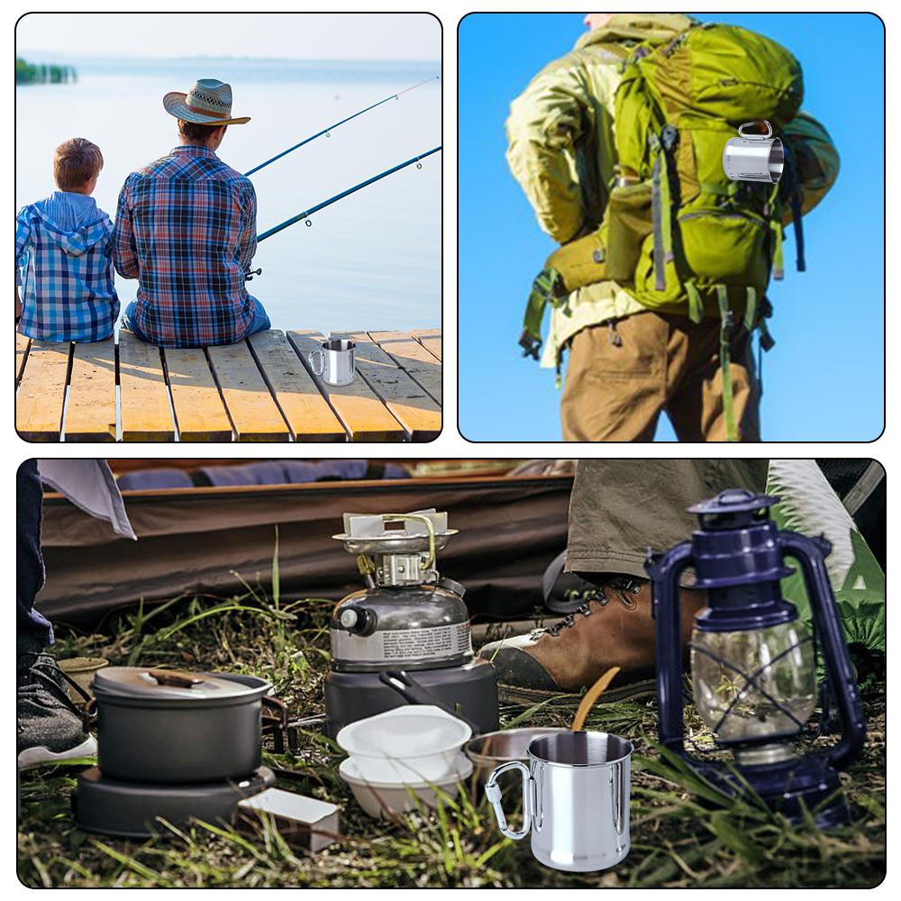 500ml Stainless Steel Camping Mug Outdoor Backpacking Cup with Carabiner Handle for Hiking Camping Traveling