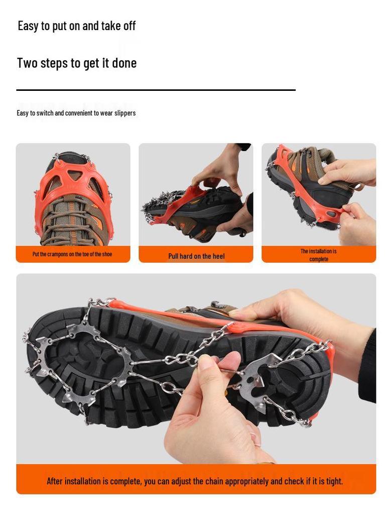 11-Teeth Stainless Steel Ice Cleats: Slip-Resistant Boot and Shoe Covers for Outdoor Snow, Hiking, and Mountaineering