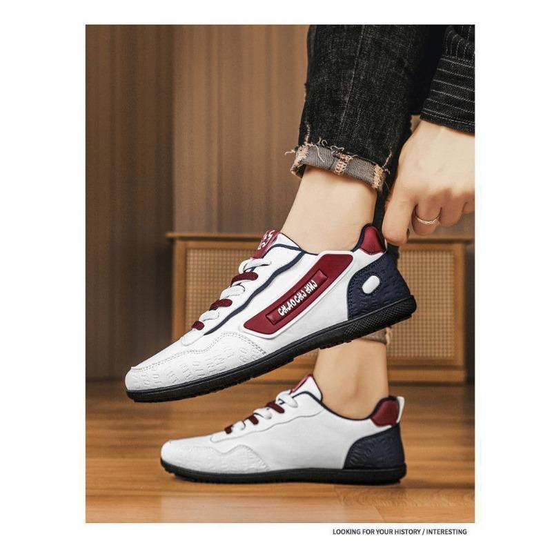 Mens Breathable Leather Upper Casual Sneakers Soft Soled Lace Up Sports Shoes