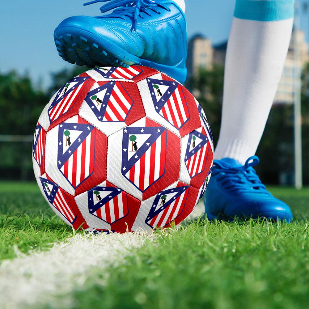 Atletico Madrid Size 5 Soccer Ball, Machine-Stitched PVC, Durable & High Bounce, All Ages Fit, Fan Merchandise, Matches & Outdoor Use.