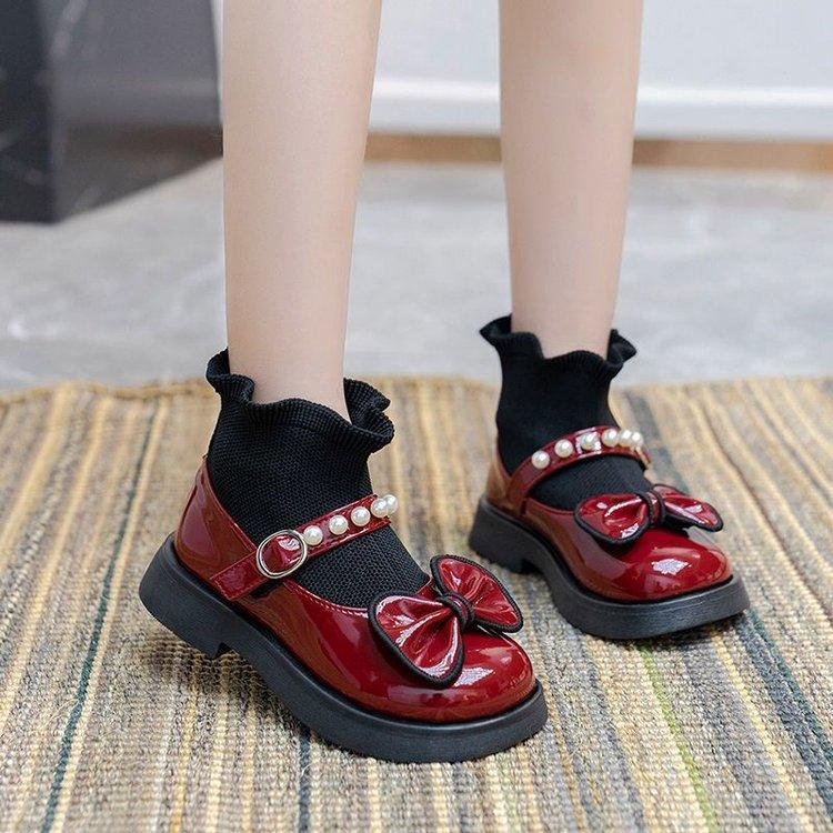 New Children's Princess Sock Boots Spring and Autumn Toddler Baby Sock Shoes Girls' Bowknot Pearl Sock Boots