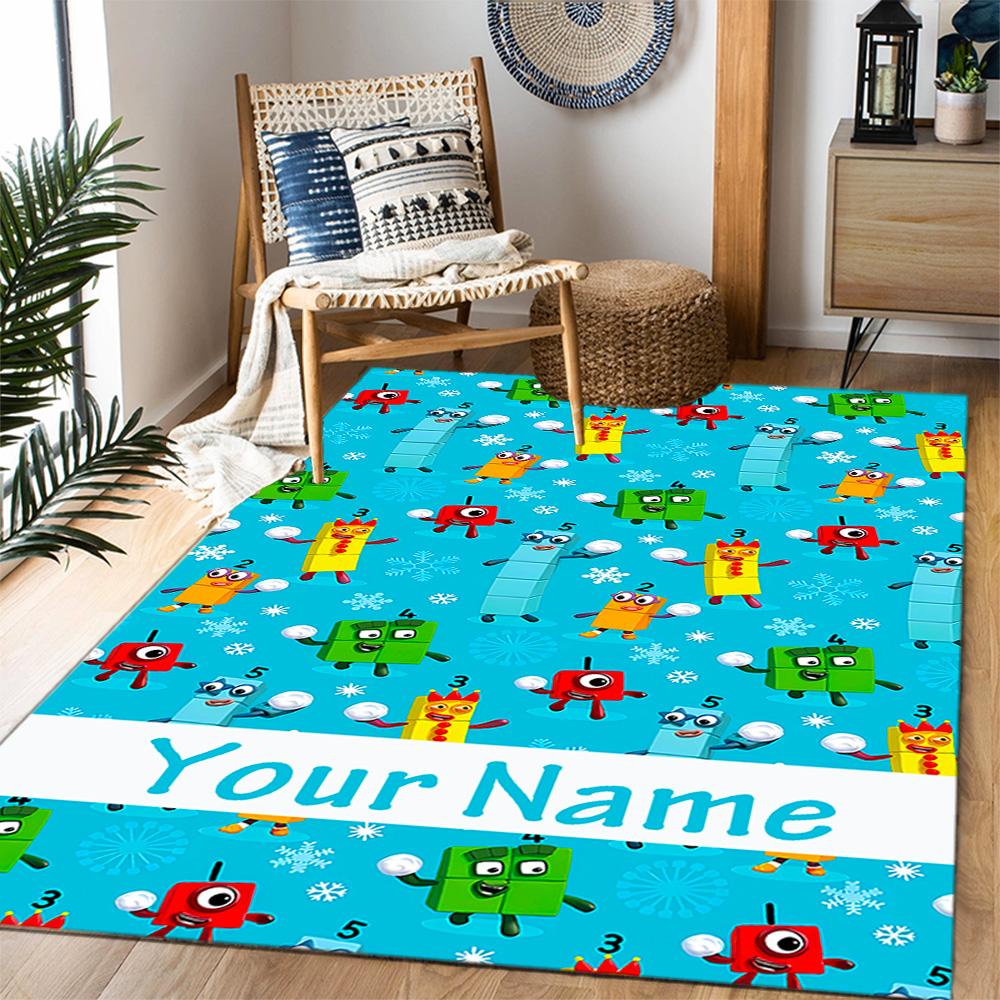 Tappeto da pavimento con blocchi numerici Inverno Divertente Nome Personalizzabile Tappeto per Ufficio Design per Stanze dei Giochi Camere da Letto Ingresso Tappeto Antiscivolo per Esterni Ufficio Arredamento per la Casa