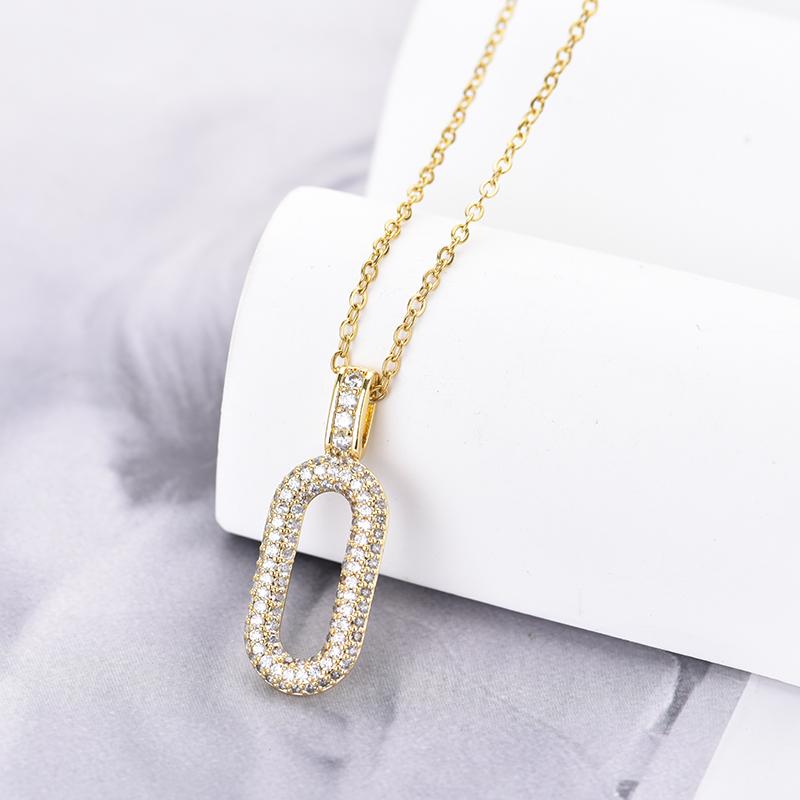 Trendy Oval Rectangle Hoop Zincon Pendant Necklace For Women Stainless Steel Chain Choker Vintage Necklace Female Daily Zircon