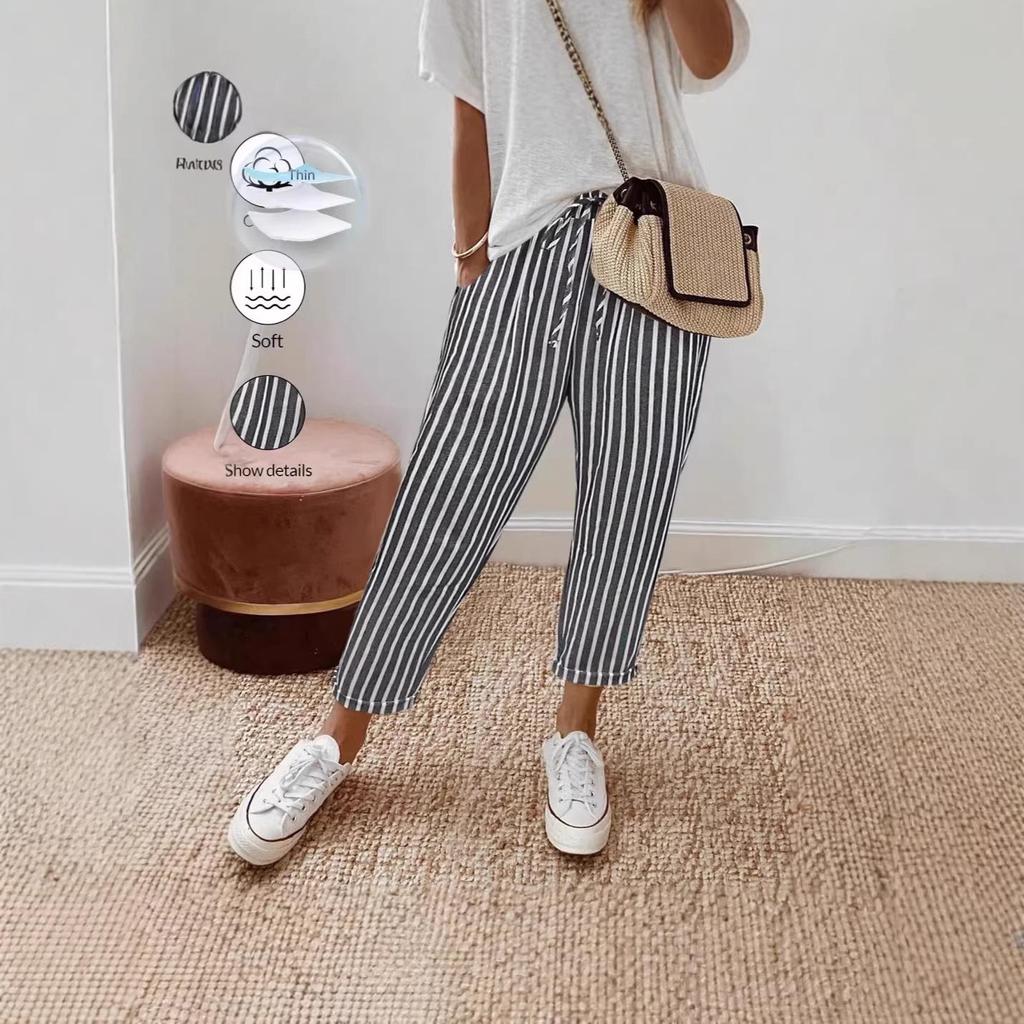 2026 Spring/Summer Women's Striped Elastic Waist Casual Pants