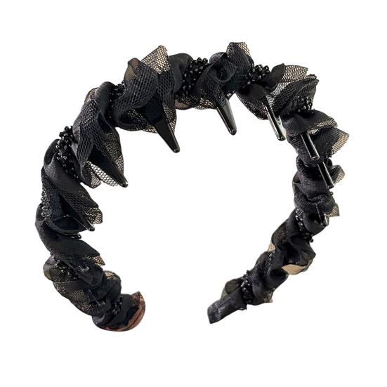 Retro High Skull Imitation Pearl Headband Anti-Slip Design Ribbon Decor Hair Hoop Retro Charm Hair Accessory